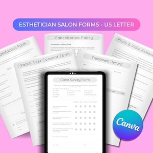 Esthetician Forms Canva Editable Salon Beauty Therapy Salon Documents Treatment Intake Consultation Consent Aftercare Cards - US Letter Size