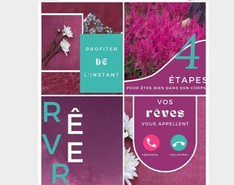 Template Canva Instagram personnalisable - Violet Mystérieux - en français - Modèle publications, stories, bulles à la une, bingos-Turquoise