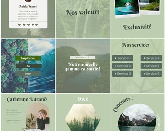 Template Instagram « nature» en français - 20 visuels éditables et personnalisables - Canva - modèle