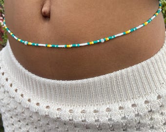 Elastic Stretch Teal Yellow Waist Beads | Tropical Summer | Self Love | | Handmade | Made to Order