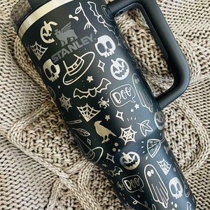 40oz Stanley Quencher | Halloween Doodle Engraved Stanley Tumbler