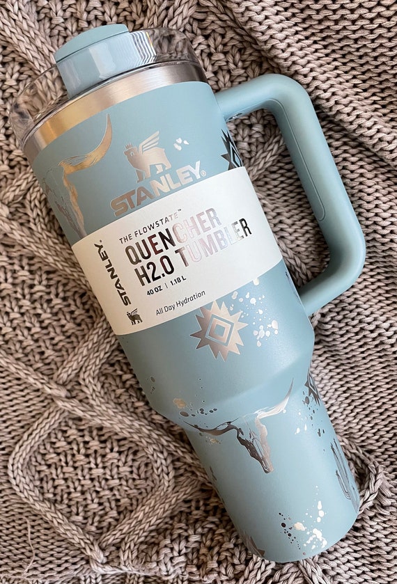 Stanley 40oz Tumbler | Aztec Southwestern Engraved Design Stanley Tumbler |  Eucalyptus Stanley Quencher