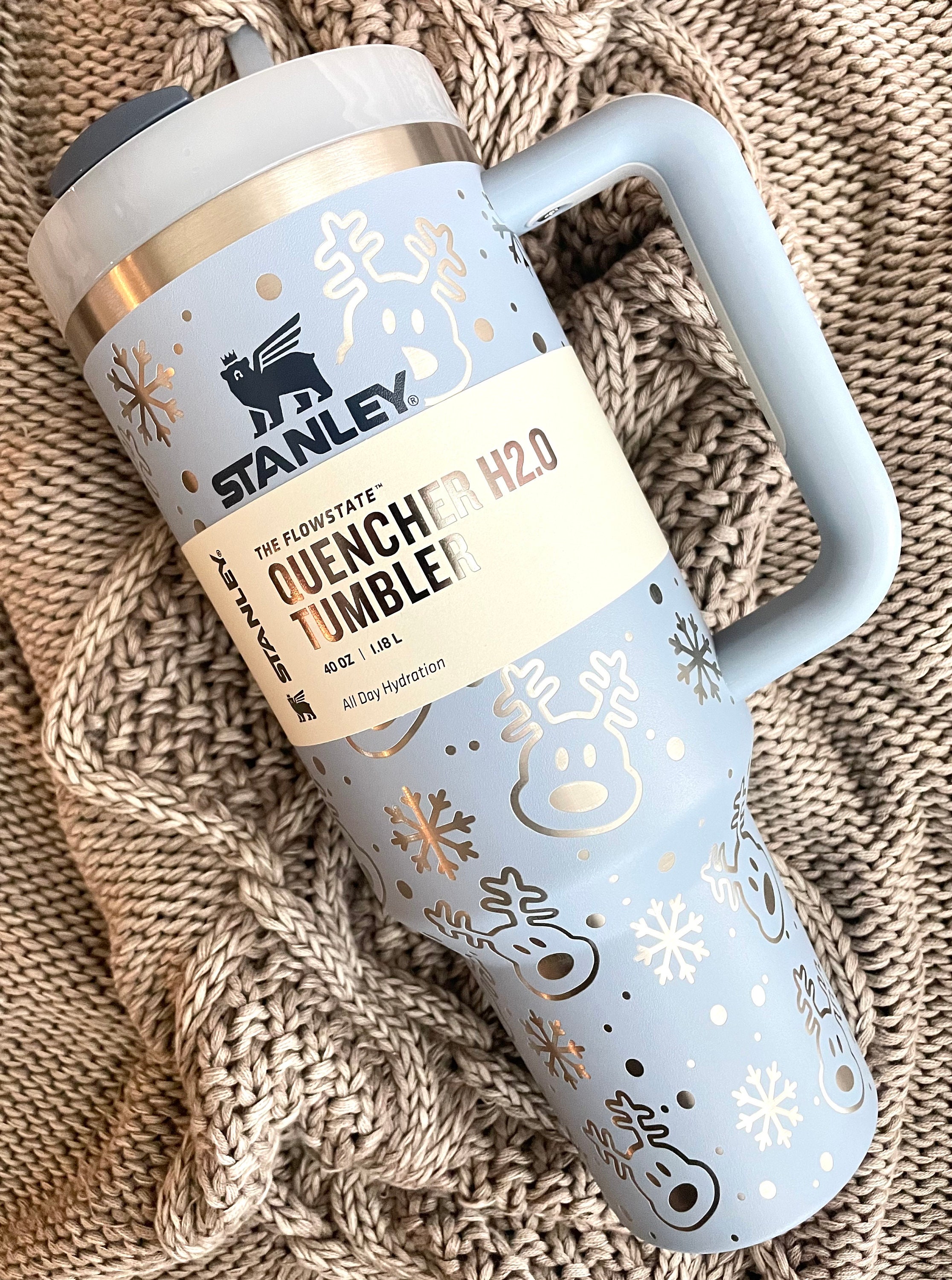 40oz Reindeer & Snowflakes Stanley | Stanley Quencher | 40z Engraved  Stanley Tumbler | Christmas Stanley