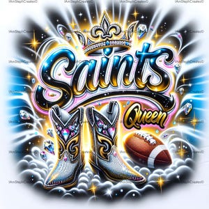 Saints Queen PNG: Rhinestone Boots, Crown, Football - New Orleans Fan Art (Digital Download)