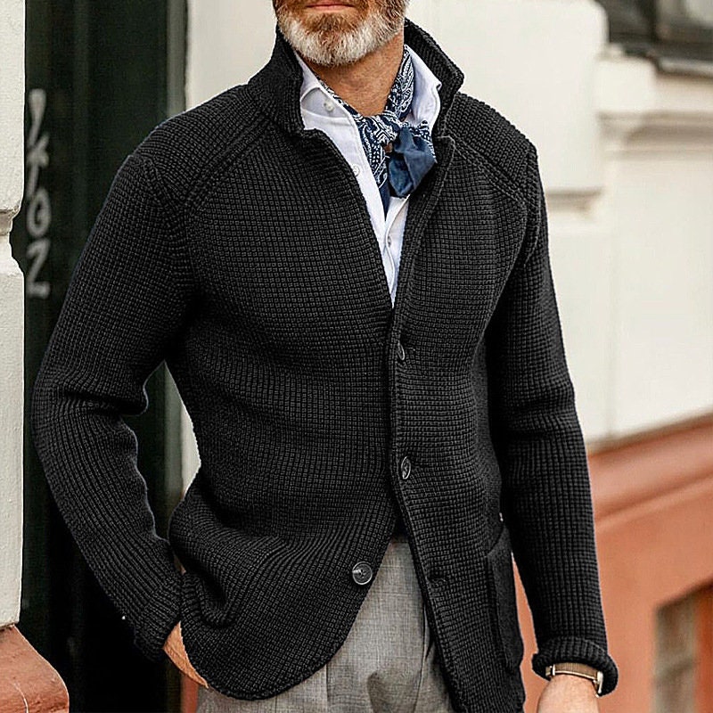 Men Jacket Coat Stand up Collar Cardigan Men Knitted Jacket Etsy