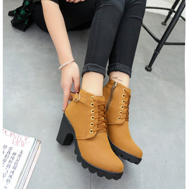 Woman Ankle Boots Chunky Block Heel Boots Buckle Ankle Boots Etsy