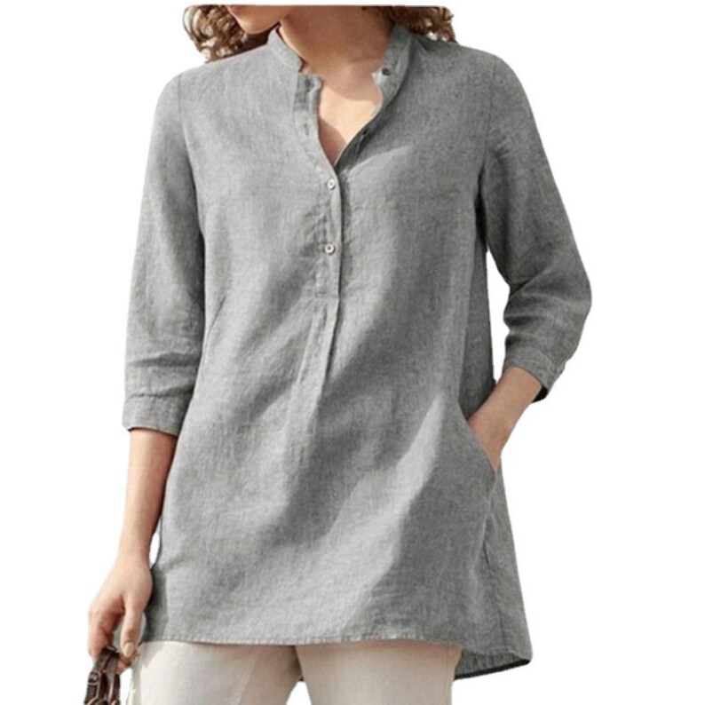 Casual Stand-up Collar Loose Blouse Classic Cotton V-neck - Etsy