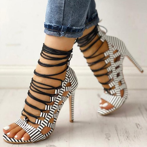 High Heel Ankle Lace Strap Sandals for Women - Etsy