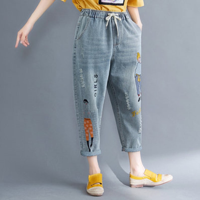 Women Jeans Women's Embroidered Casual Jeans Y2K Baggy - Etsy