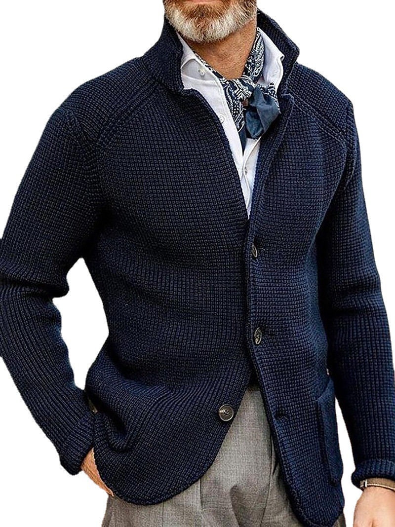 Men Jacket Coat Stand up Collar Cardigan Men Knitted Jacket - Etsy