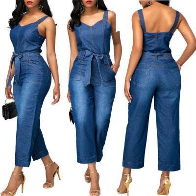 Sling Bowknot Denim Jumpsuit Woman Denim Plus Size Wide Leg - Etsy