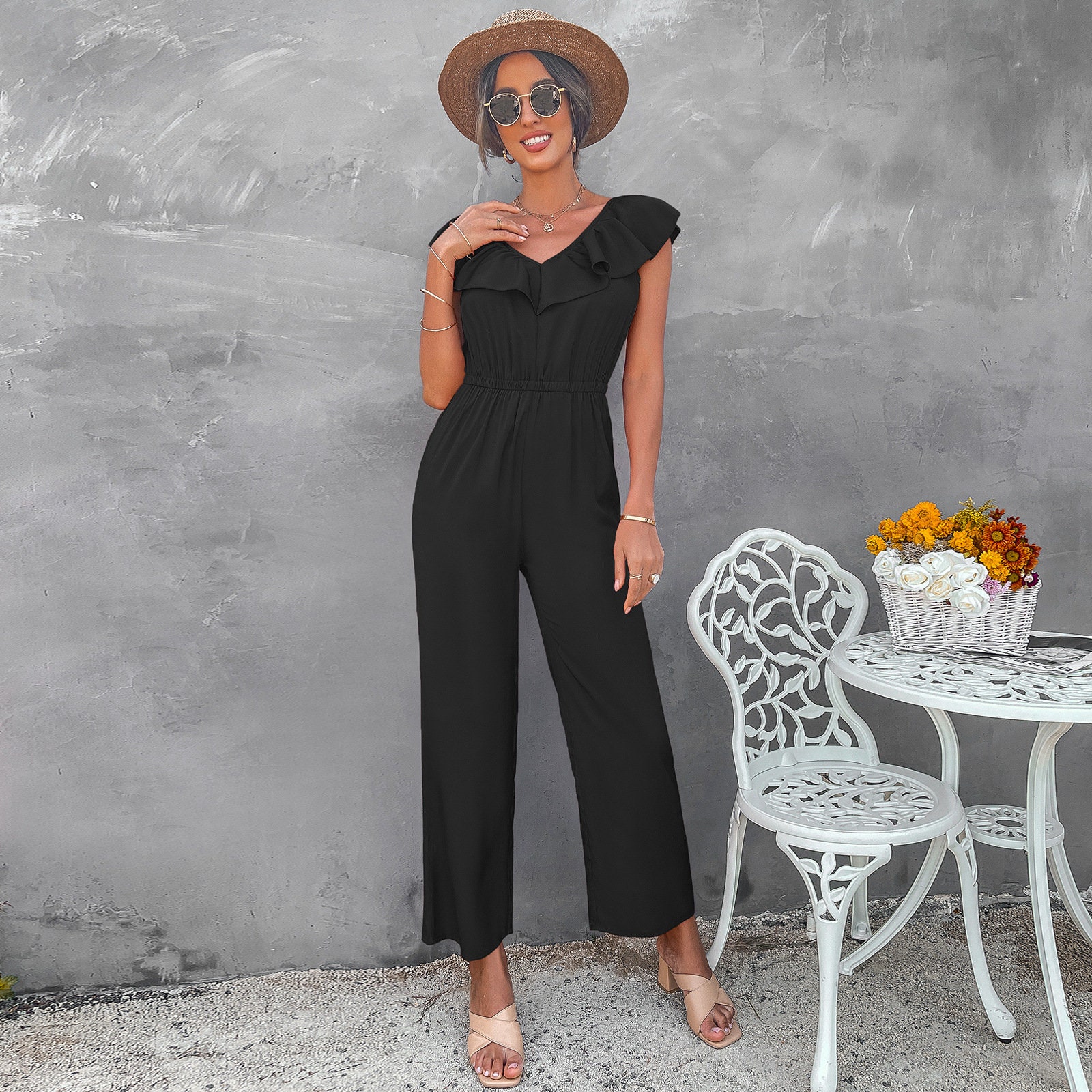 Women Open Back Jumpsuit Summer off Shoulder Casual Sundress Etsy