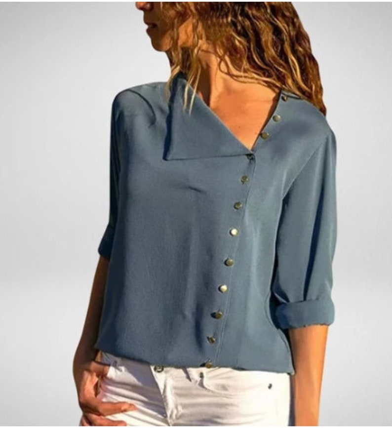 Summer Clothing Irregular Oblique Collar Long-sleeved Blouse - Etsy