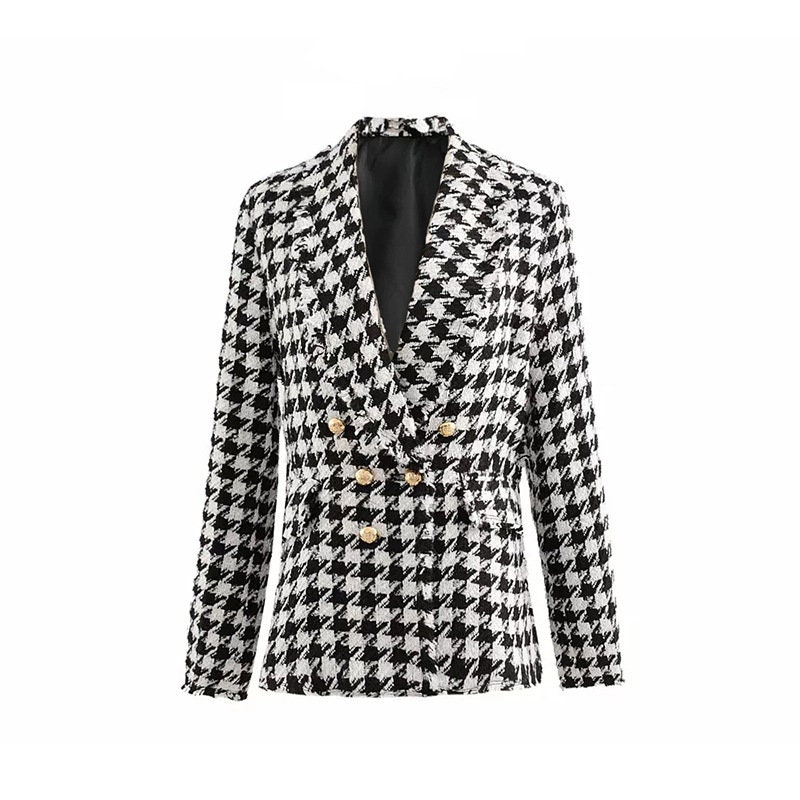 Houndstooth Woman Jacket Women Autumn Retro Thick Plaid Jacket - Etsy