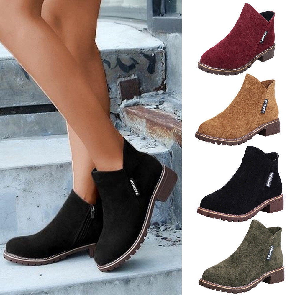Low Heel Ankle Boots - Etsy
