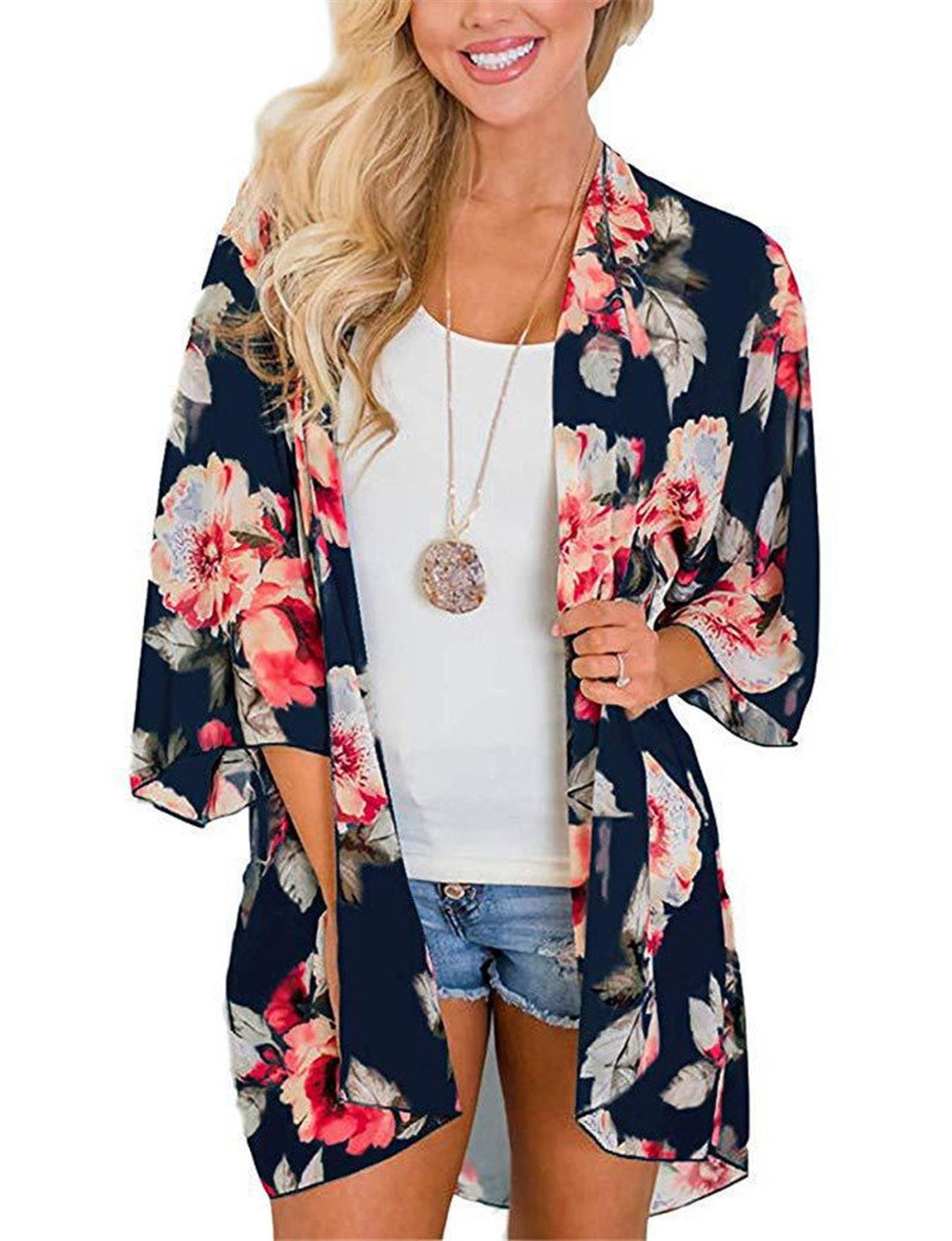 Kimono Bohemian Kimono With Colorful Floral Patterncover-up - Etsy
