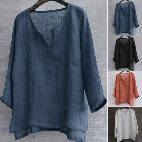 Classic Linen V-neck Blouse Women Summer and Spring Ladies - Etsy