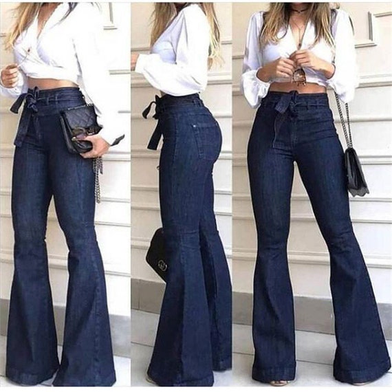 Bell Bottom Jeans Women/women Jeans Micro Elastic Lace-up - Etsy