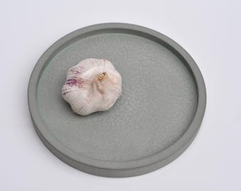 Round Medium Concrete Tray: Handmade Ash Green Minimalist Plate for Candle of Jewellery