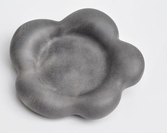 Concrete Candle Tray Flower -  Heavy Organic Shape Grey