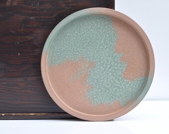Round Medium Concrete Tray: Handmade Orange and Green Minimalist Candle Jewellery Plate
