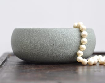 Handmade Concrete Trinket Dish: Little Ash Grey rustic Jewelry and Coin Bowl Textured