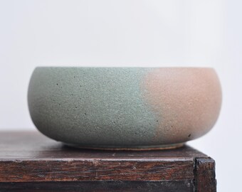 Handmade Concrete Trinket Dish: Little Orange and Green rustic Jewelry and Coin Bowl Textured