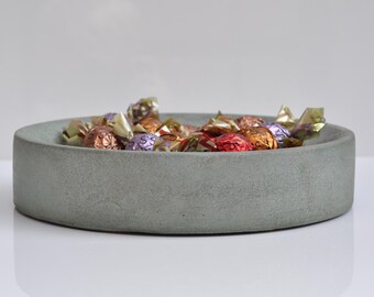 Shallow Concrete Bowl/Plate  - Handmade Heavy Shallow Key Dish Ash Green