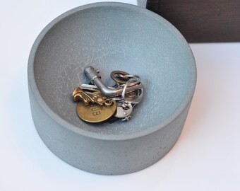 Medium Concrete Bowl: NEW Handmade Minimalist Cylinder Key & Jewelry Dish Steel Grey