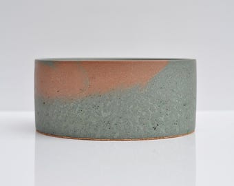 Medium Concrete Bowl: NEW Handmade Minimalist Cylinder Key & Jewelry Dish Orange and Green