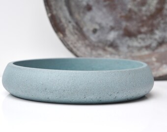 Medium Concrete Bowl: Handmade Modern Bowl for Keys and Jewellery Blue Grey