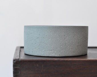 Small Concrete Bowl: NEW Handmade Minimalist Cylinder Jewelry Dish Steel Grey