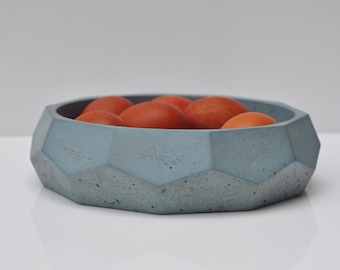 Deep Diamond Bowl: Medium Minimalist Concrete Blue Grey Dish