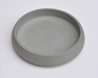Large Concrete Bowl: Heavy Handmade Cement Textured Storage Dish Ash Green