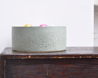Medium Concrete Bowl: NEW Handmade Minimalist Cylinder Key & Jewelry Dish Ash Green