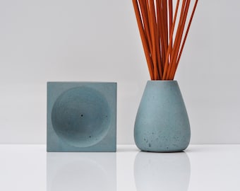 Concrete Incense Burner Set: Handmade Brutalist Cement Joss Stick Holder and Burner