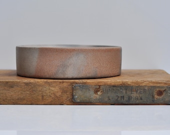 Shallow Concrete Bowl/Plate  - Handmade Heavy Shallow Key Dish Grey and Terracotta