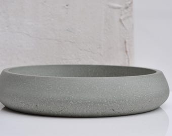 Large Concrete Bowl: Heavy Handmade Cement Textured Storage Dish Ash Green