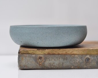 Small Concrete Bowl: Handmade Grey Blue Cement Key & Jewelry Dish Textured