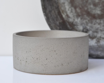 Medium Concrete Bowl: NEW Handmade Minimalist Cylinder Key & Jewelry Dish Grey