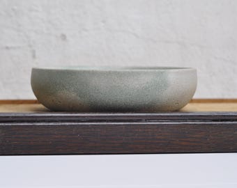 Concrete Bowl: Handmade Minimalist Key & Jewelry Dish Light Grey and Green