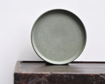 Small Concrete Tray: Round Ash Green Modern Minimalist Catchall Dish