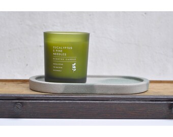 Oval Concrete Tray: Handmade Light Grey and Green Minimalist Decor