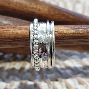 Sterling Silver Spinner Ring: 3-Band Fidget, Anxiety Worry Ring
