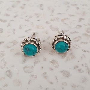 Turquoise Stud Earrings - Sterling Silver Turquoise Studs -  Real Turquoise Studs - Post Earrings