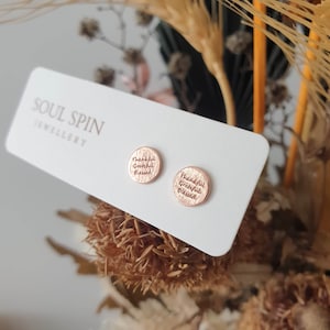 Coin Stud Earrings - Sterling Silver Rose Gold Plated Round Studs - Thankful Grateful Blessed - Post Earrings - Minimalist - Classic