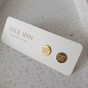 Gold Plated Sterling Silver Stud Earrings: Thankful Grateful Blessed