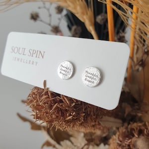 Coin Stud Earrings - Sterling Silver Round Studs - Thankful Grateful Blessed - Post Earrings - Minimalist - Classic