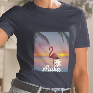 Aruba Flamingo Sunset T-Shirt | Tropical Unisex Tee | Vacation Shirt | Beach Graphic Tee