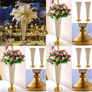 Set of 6- 22” Tall crystal Wedding centerpieces | bling centerpiece | Gold tone | Acrylic Crystal